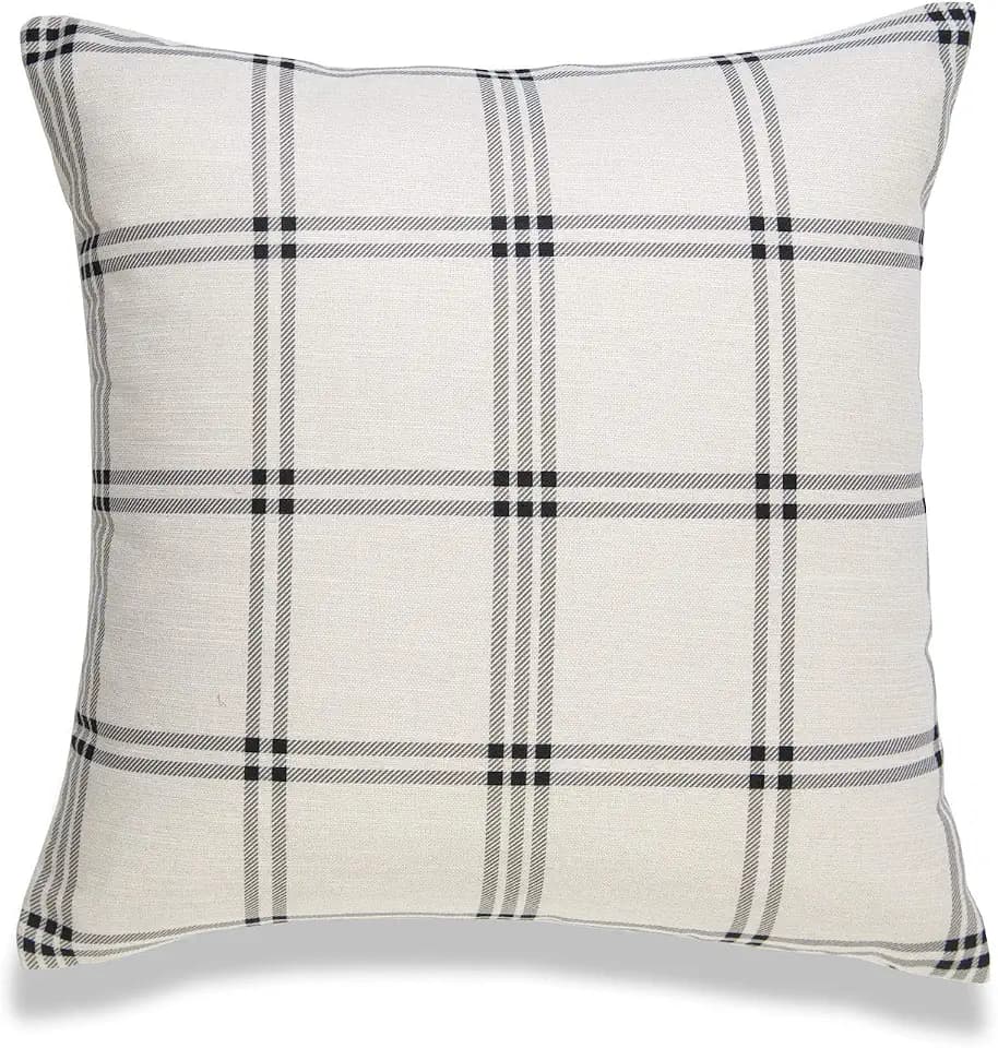 Hofdeco Modern Boho Decorative Throw Pillow Cover for Couch, Sofa, Bed, Plaid, 20"x20"
