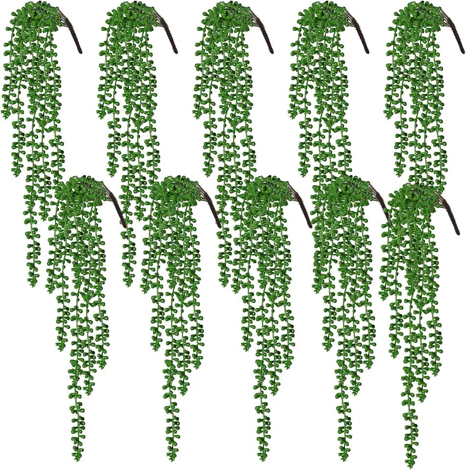RECUTMS 10Pcs Artificial Hanging Succulents String of Pearls Plants 27.5In
