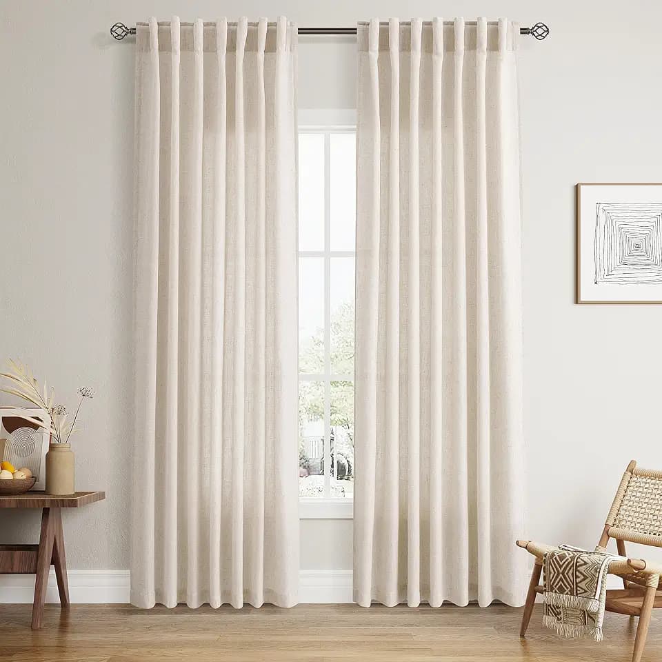 Nanspring Linen Curtains 84 Inch Long for Living Room Beige 2 Panels