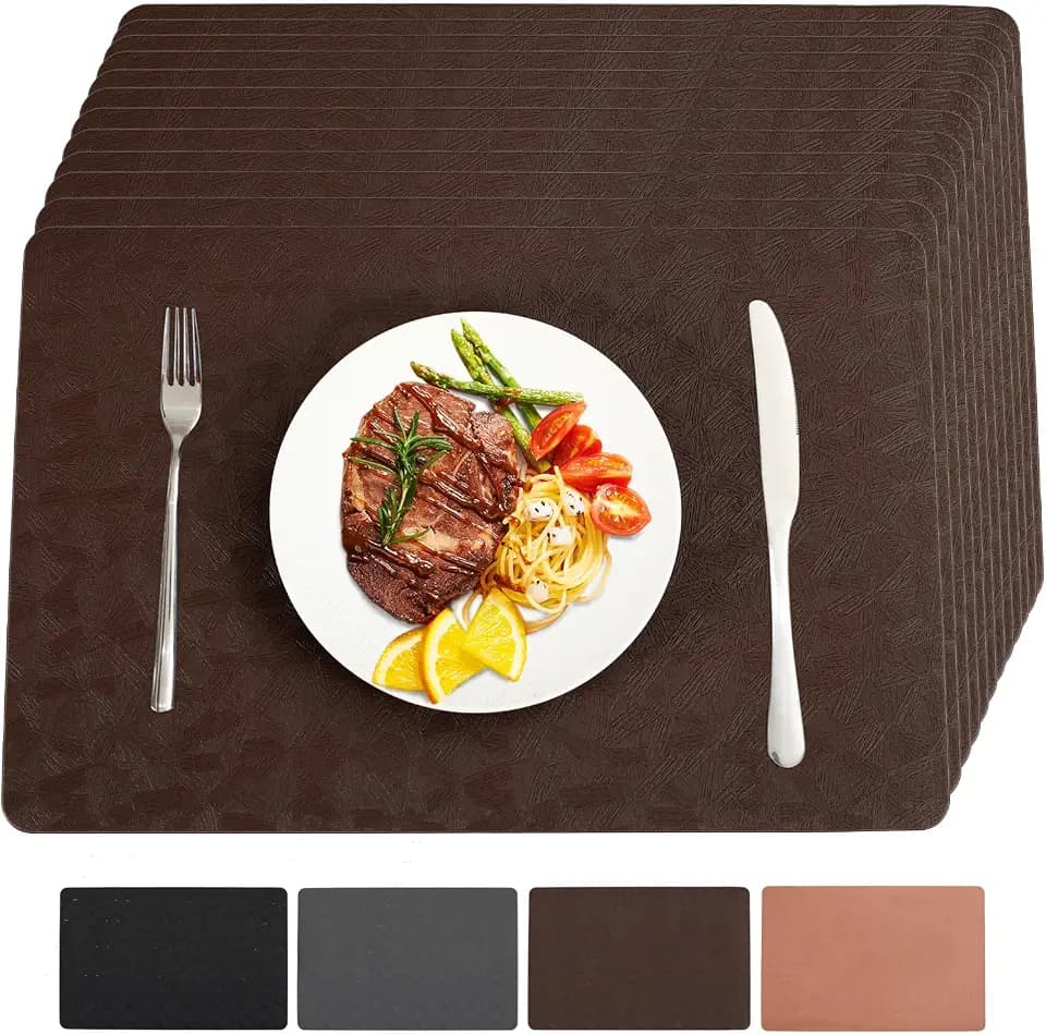 Brown Vinyl Placemats Set of 12 Waterproof Wipeable Table Mats