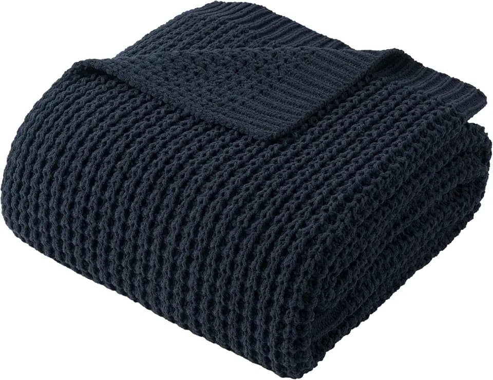 Navy Blue Throw Blanket for Couch, Chenille Knitted Blue Blanket 50''x60''