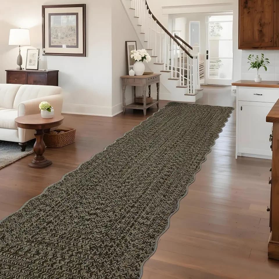 Imitation Braided Collection-Print Hallway Runners 2x10 Washable Area Rug, Farmhouse Rustic Area Rug with Non Slip Backing, Soft Low Pile Indoor Carpet Runners for Entryways, Laundry Room