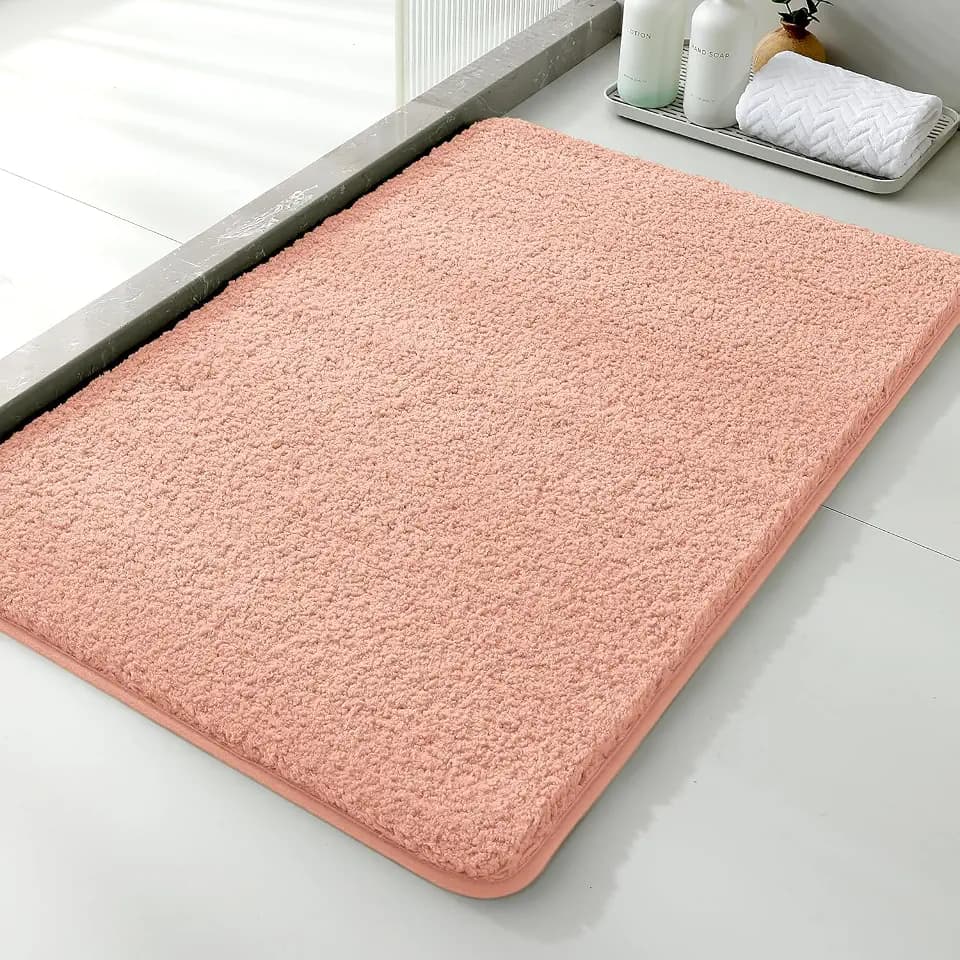 Polyester Bathroom Rug 24"x36" Dusty Pink, Non-Slip Soft Bath Mat