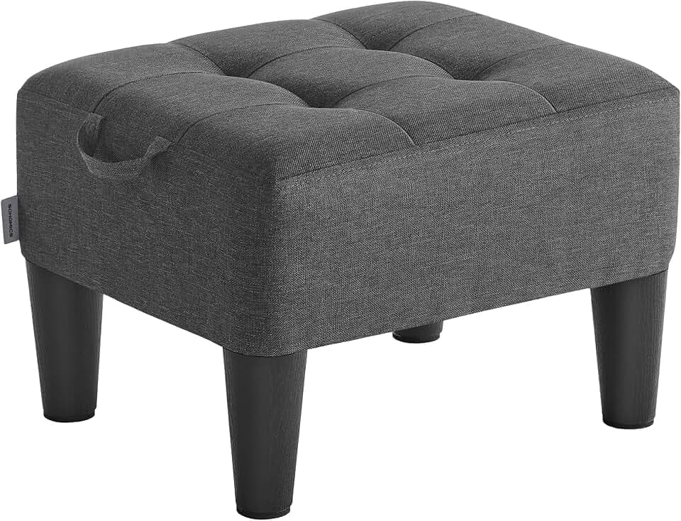 SONGMICS Foot Stool, Small Linen-Look Fabric Ottoman with Thick Cushion