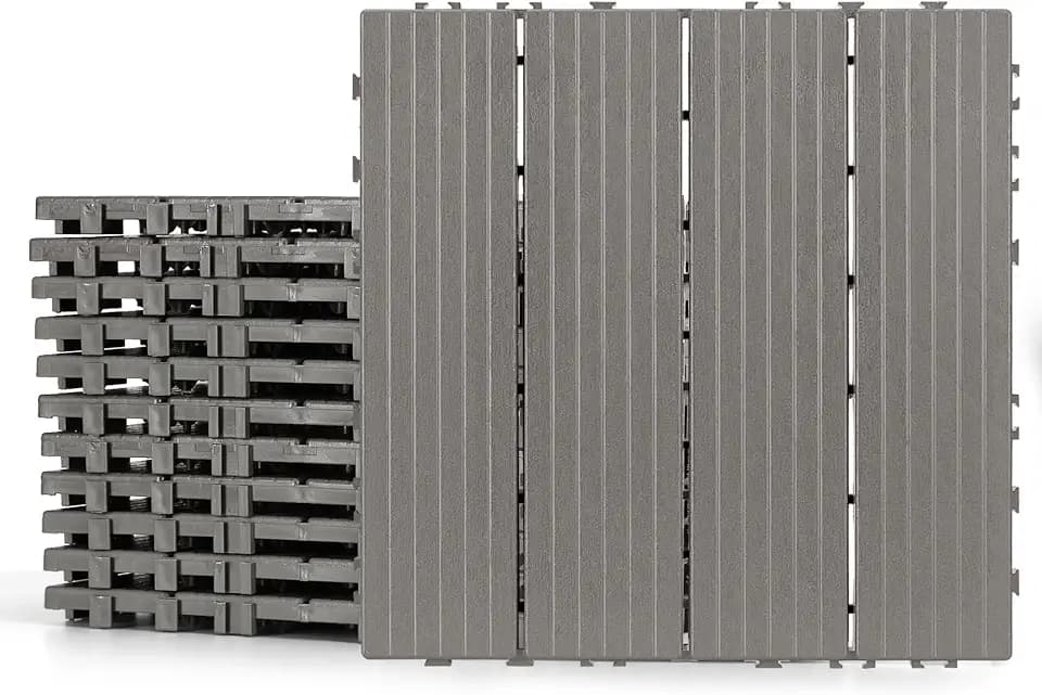Plastic Interlocking Deck Tiles 12 Pack, 12in Waterproof Patio Flooring