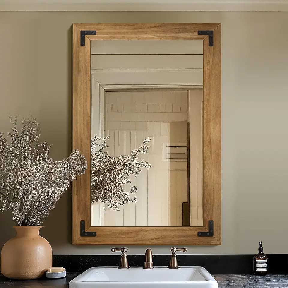 Wood Framed Bathroom Vanity Mirror for Wall, 24"x36" Farmhouse Mirror