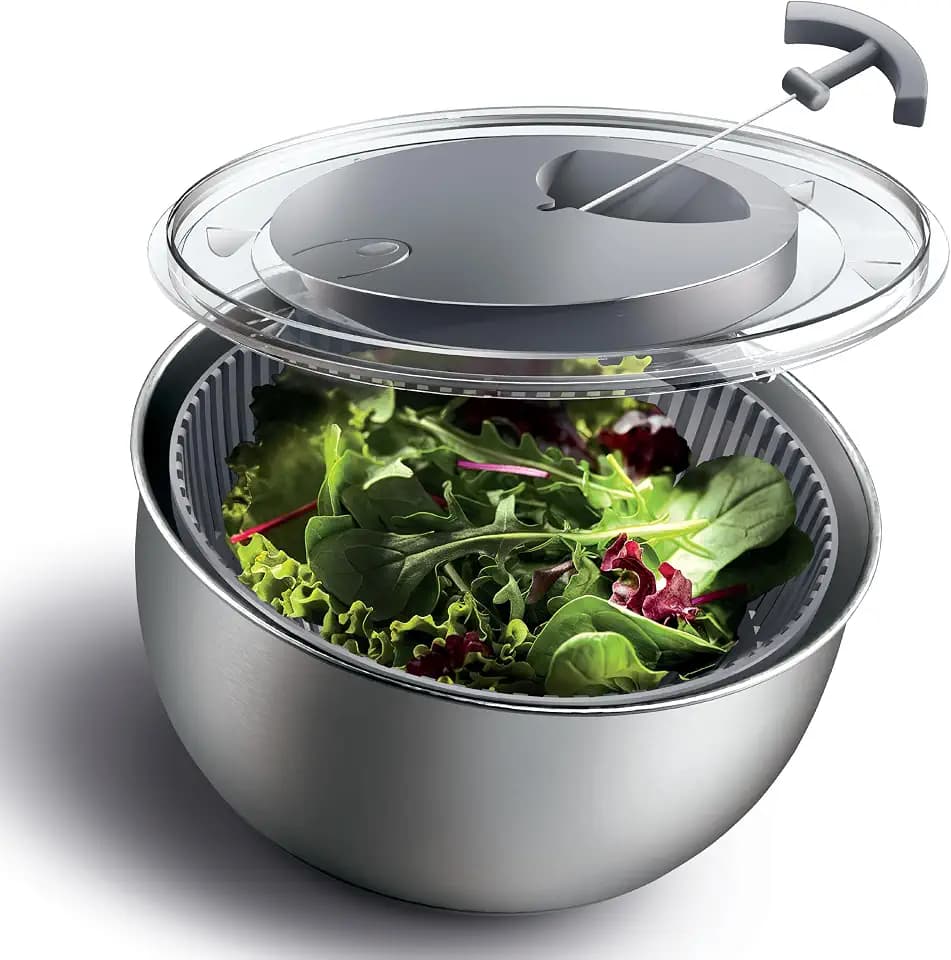 COOK WITH COLOR Stainless Steel Salad Spinner - 5 Qt. Lettuce Washer And Vegetable Spinner Dryer for Easy Salad Prep - Non Slip Base with Pull Handle - Auto Stop Brake System, Stain and Odor Resistant