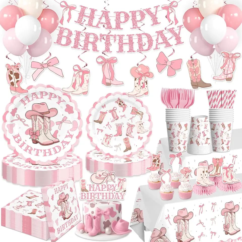 Xynic 213pcs Boots and Bows Party Decorations Tableware Set, 25 Serves