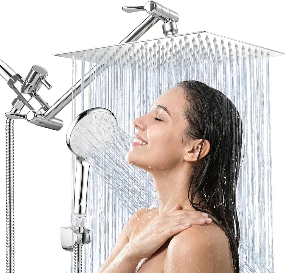 Shower Head, 10'' High Pressure Rainfall/Handheld Shower Combo, Chrome