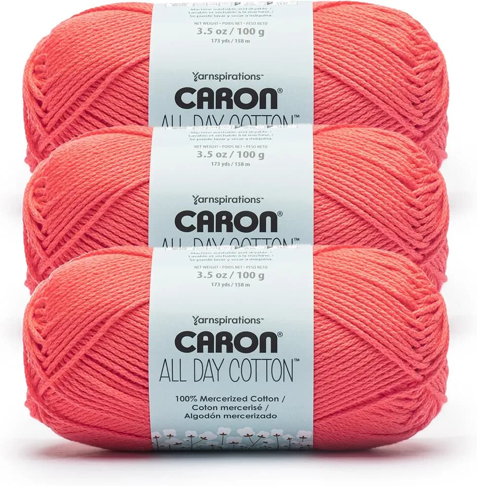 Caron All Day Cotton Yarn for Crocheting, Watermelon, 3-Pack