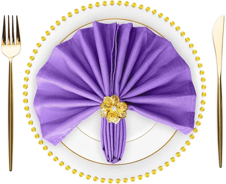 SuperO Set of 40 Cloth Napkins 17 x 17 Inch, Polyester Solid Washable Dinner Napkins with Hemmed Edges,Great for Restaurant, Wedding and Party(Purple)