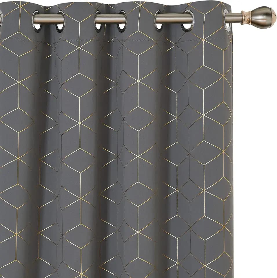 Deconovo Gold Diamond Foil Blackout Curtains for Bedroom 63 Inches Long