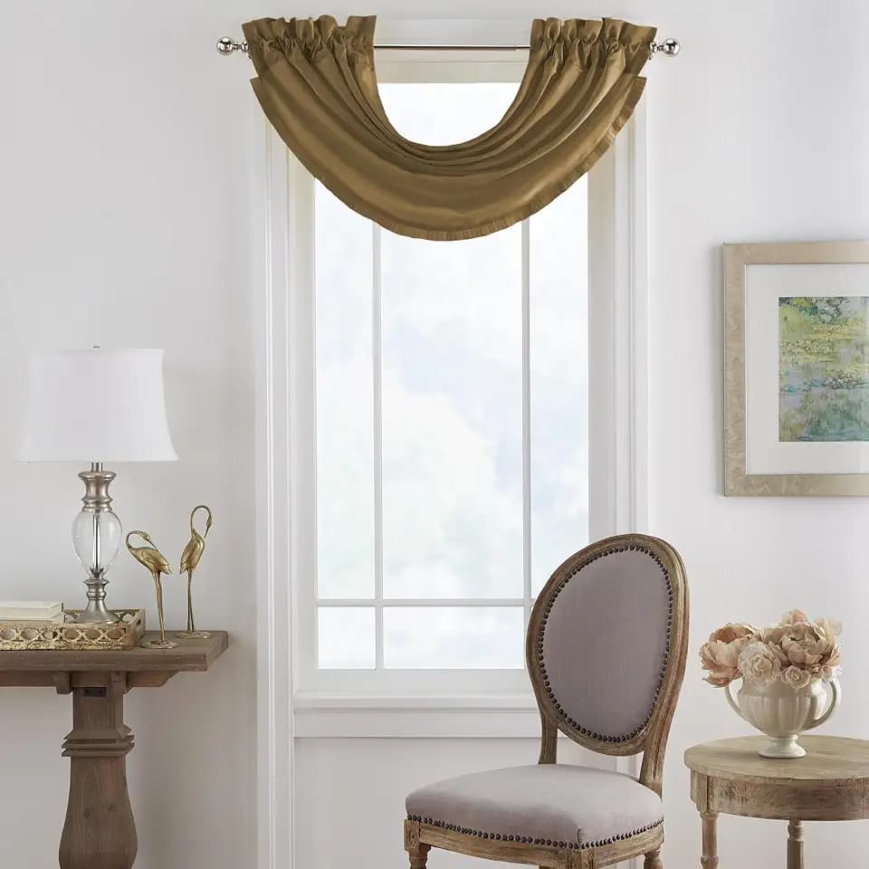 Versailles Faux Silk Waterfall Window Valance, Gold - 52" W x 36" L