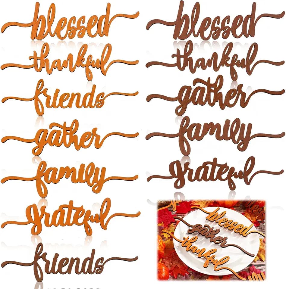 12 Pcs Thanksgiving Wood Cutout Plate Signs for Friendsgiving Family Table