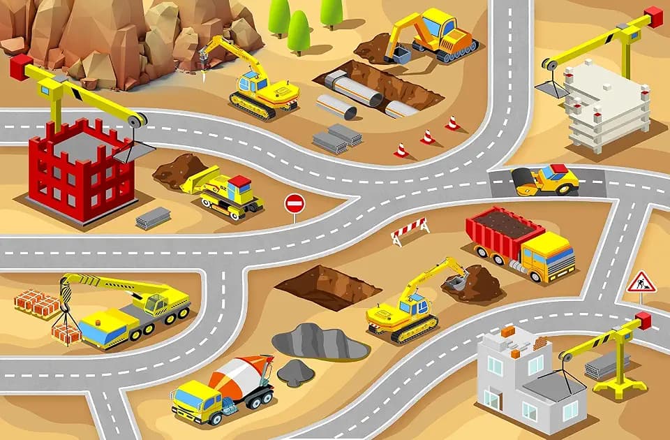 Booooom Jackson Kids Construction Rug, 3'3" x 4'11"
