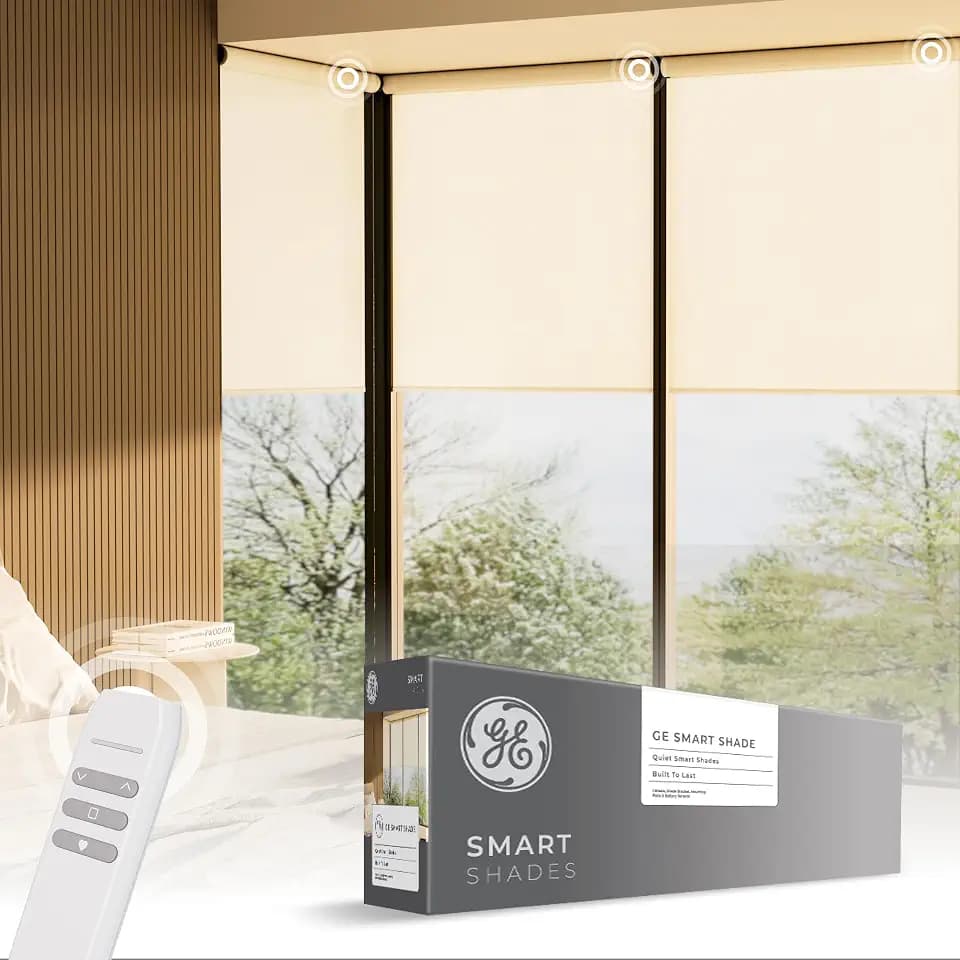GE Smart Shades Motorized Roller Shade, Translucent White, 24 in, Black