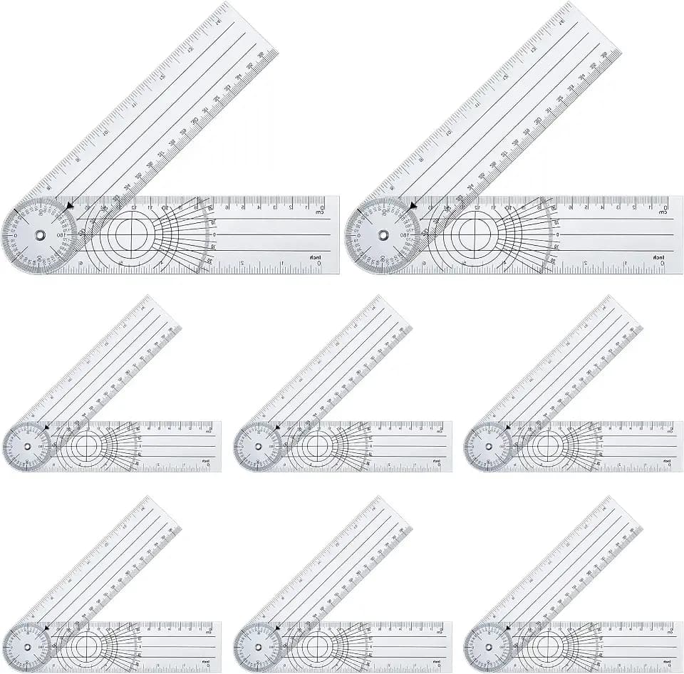 8 Pcs Clear Plastic Goniometer Protractor Angle Finder with 7 Inch Arm