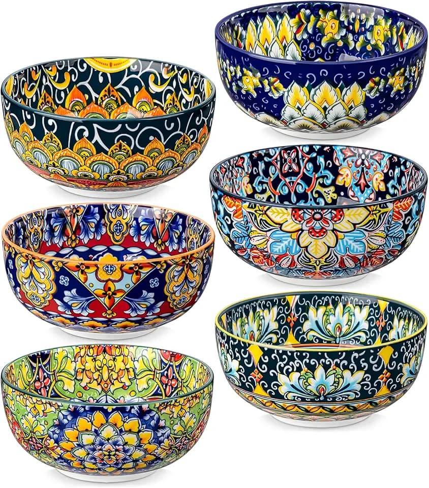 vancasso SIMI 28 oz Cereal Bowls Set of 6, Bohemian Ceramic Soup Bowls