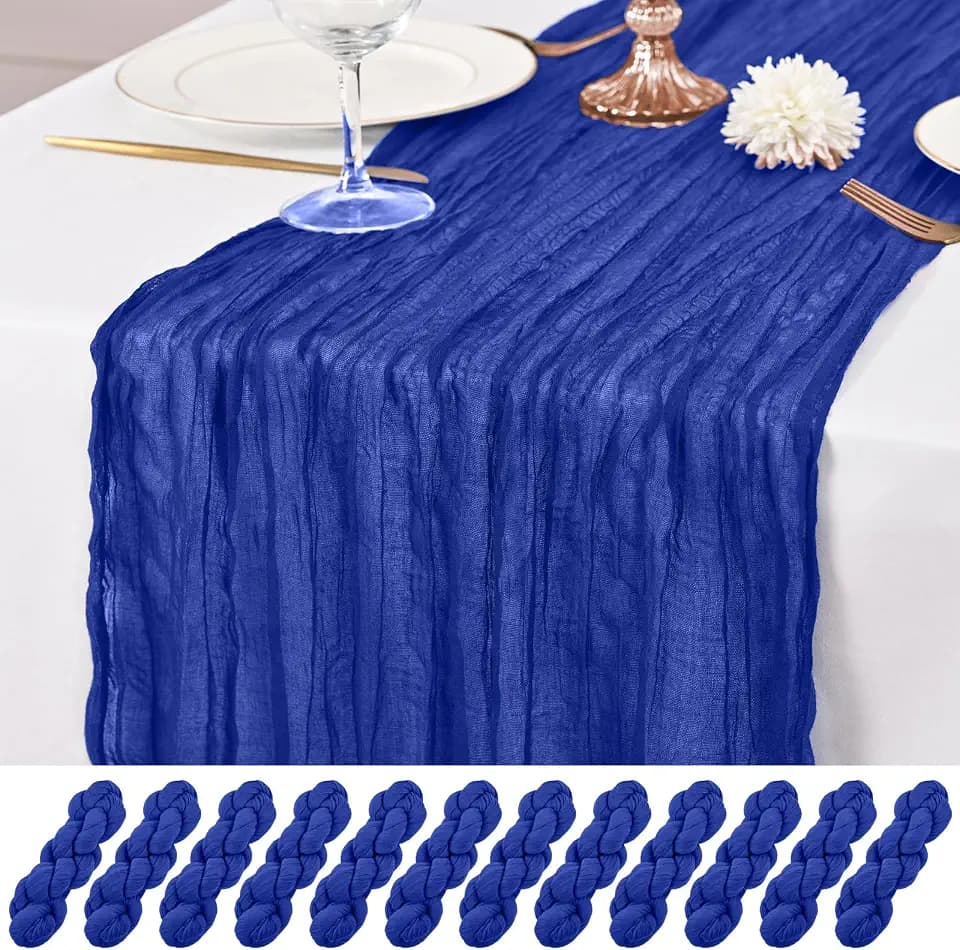 12 Pack Royal Blue Table Runners 10Ft Cheesecloth Table Runner Rustic Gauze Table Runner Romantic Long Sheer Fabric Cheese Cloth Table Runners for Wedding Party Bridal Baby Shower