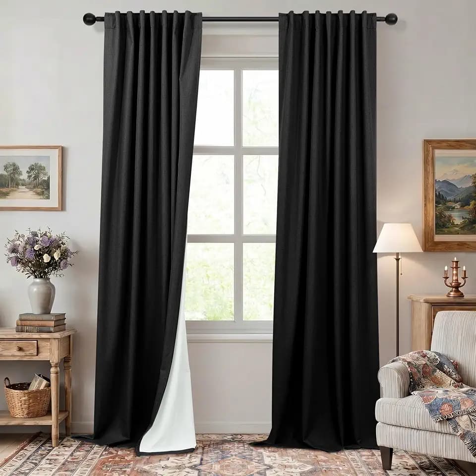 102 Inch Curtains Black Out Linen Blackout Curtains for Bedroom Aesthetic 2 Panel Long Drapes Large Window Sun Light Blocker Custom Made Thermal Insulated Curtains for Living Room 52x102 Length