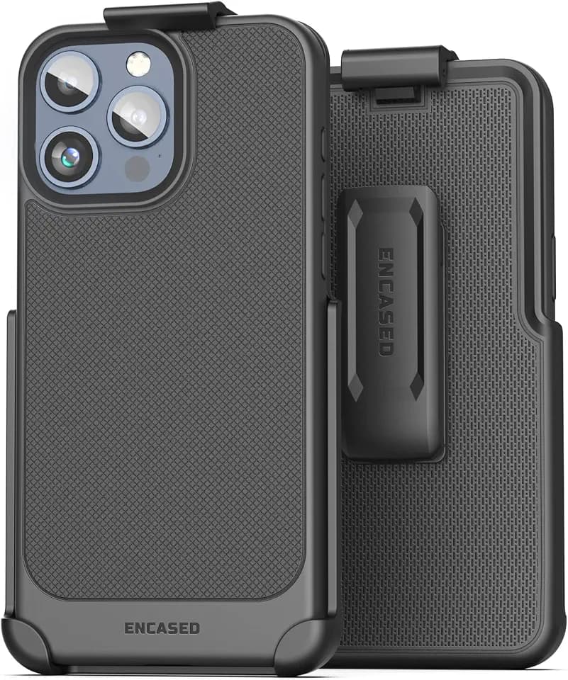 Encased Gürteltasche für iPhone 15 Pro (2023) Thin Armor Slim Cover mit drehbarem Handy-Holsterclip - Schwarz