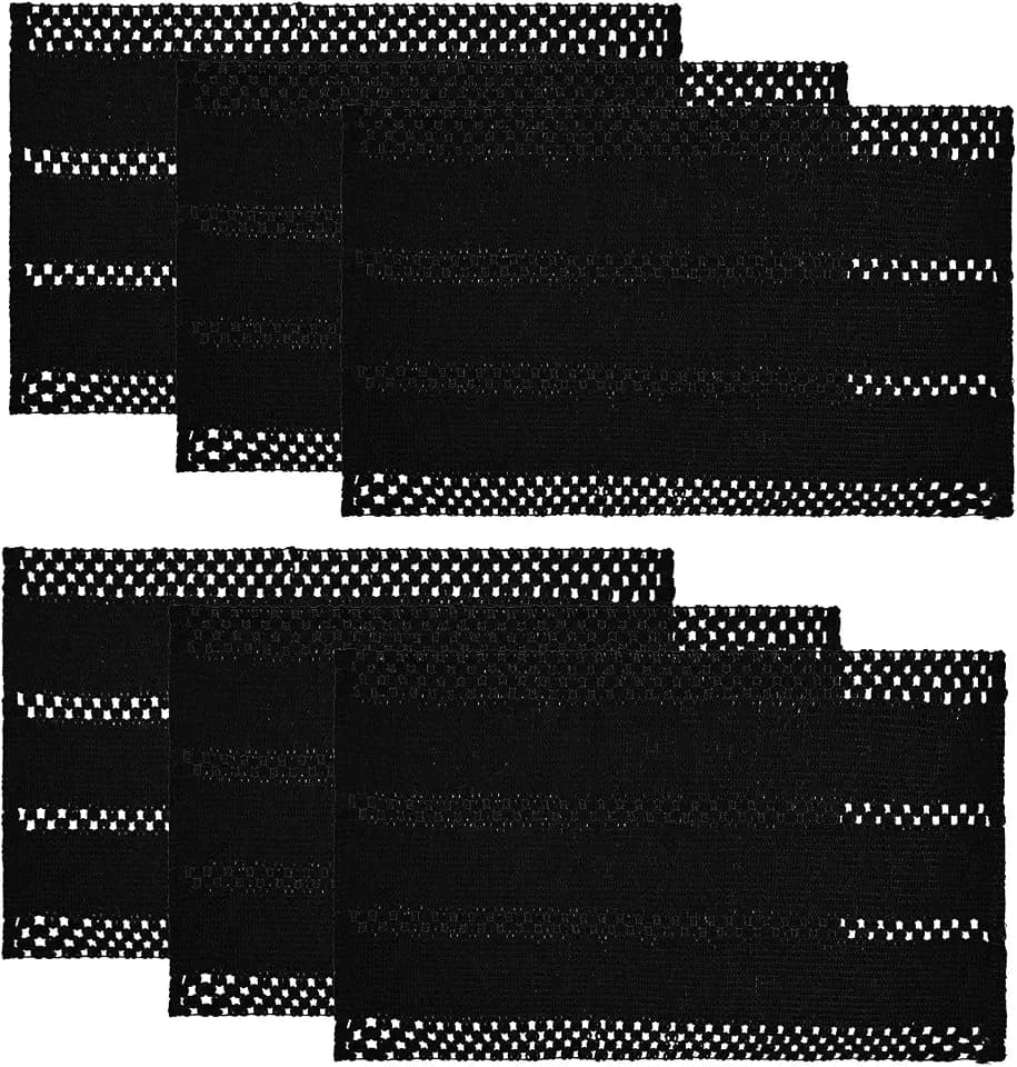 Artoid Mode Black Woven Rustic Hollow Placemats Set of 6-12x18 Inch