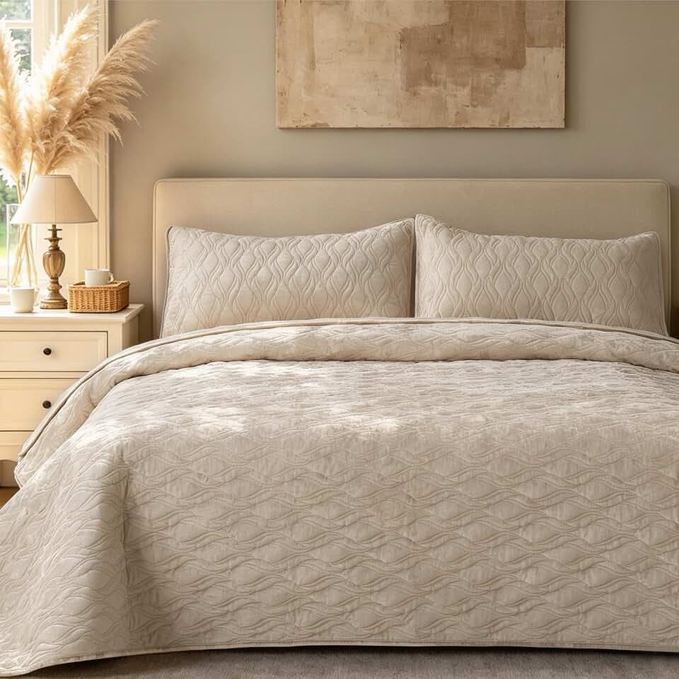 Velvet Quilt Bedding Set 98x106 King Szie Bedspread Ultra Soft Luxury Comforter Bed Cover with 2PCS Pillow Shams Versatile Style for Bedroom Home Decoration Gift,Beige