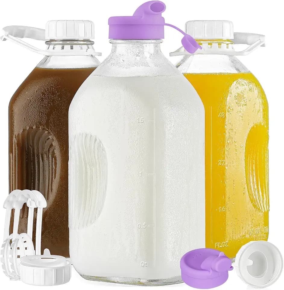 Ritayedet 64 Oz Glass Milk Jugs With Screw Lids, 3 Pack 2 Qt Glass Pitcher