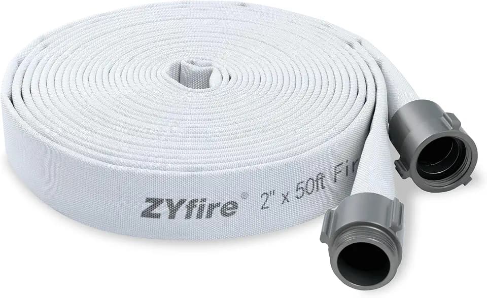 ZYfire Fire Hose 2" ID x 50 FT, NST/NH Couplings, Single Jacket EPDM Lined