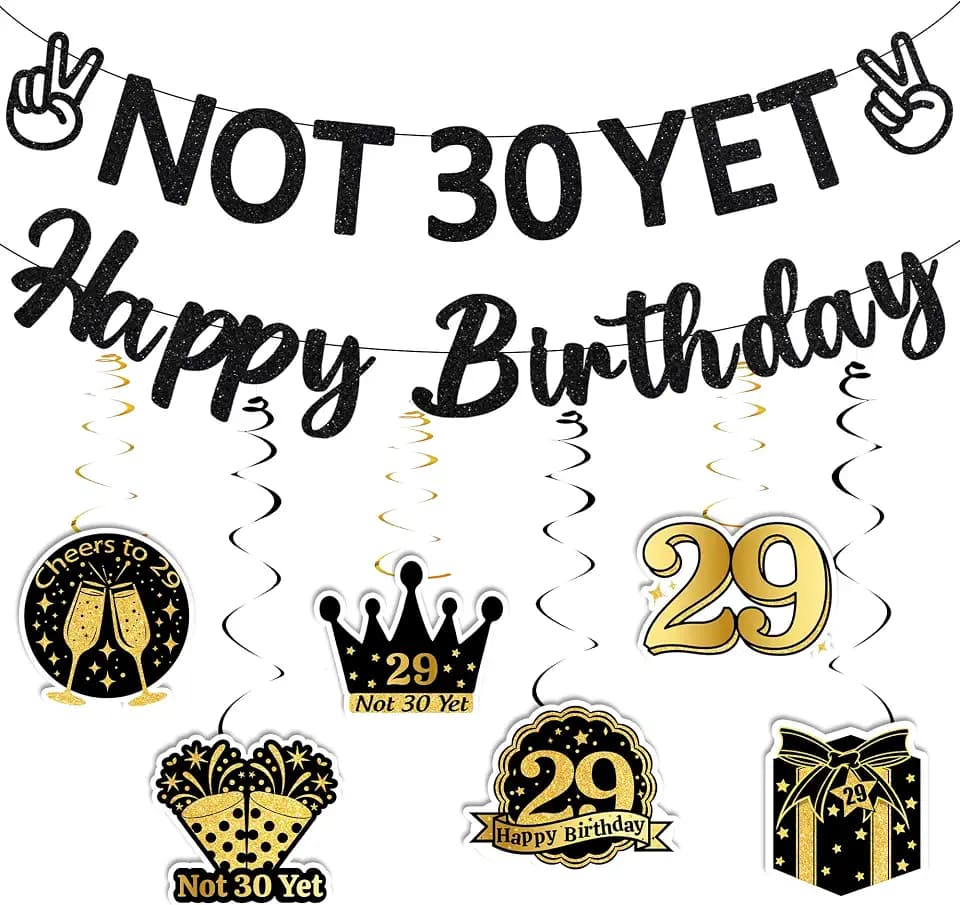 29th Birthday Decorations for Men Women, Funny Not 30 Yet Happy Bday Banner
