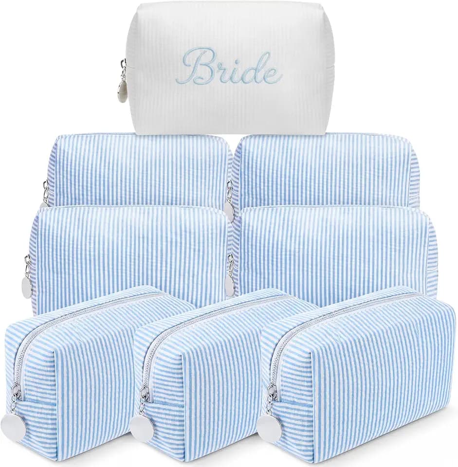 8 Pcs Bridesmaid Proposal Gift Wedding Cosmetic Bag Bulk, Blue