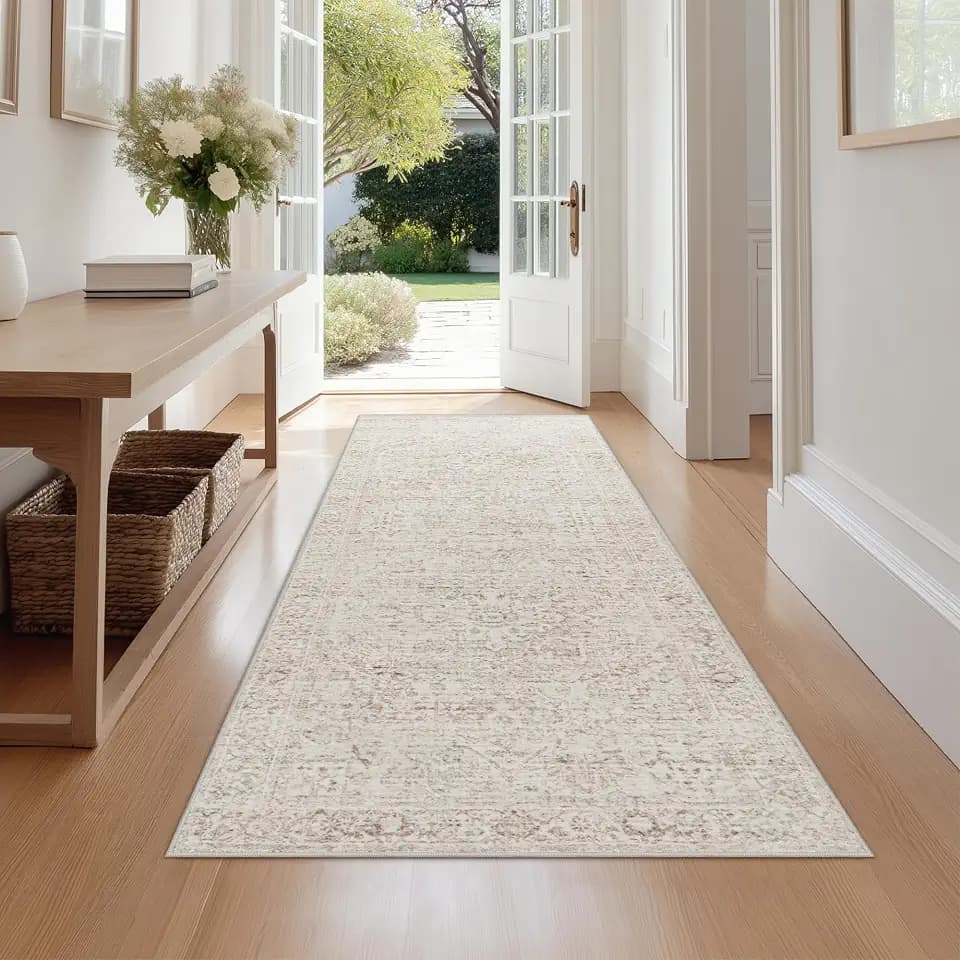 FMFUNCTEX 3x8 Hallway Runner Rug Washable Beige Neutral Oriental Distressed