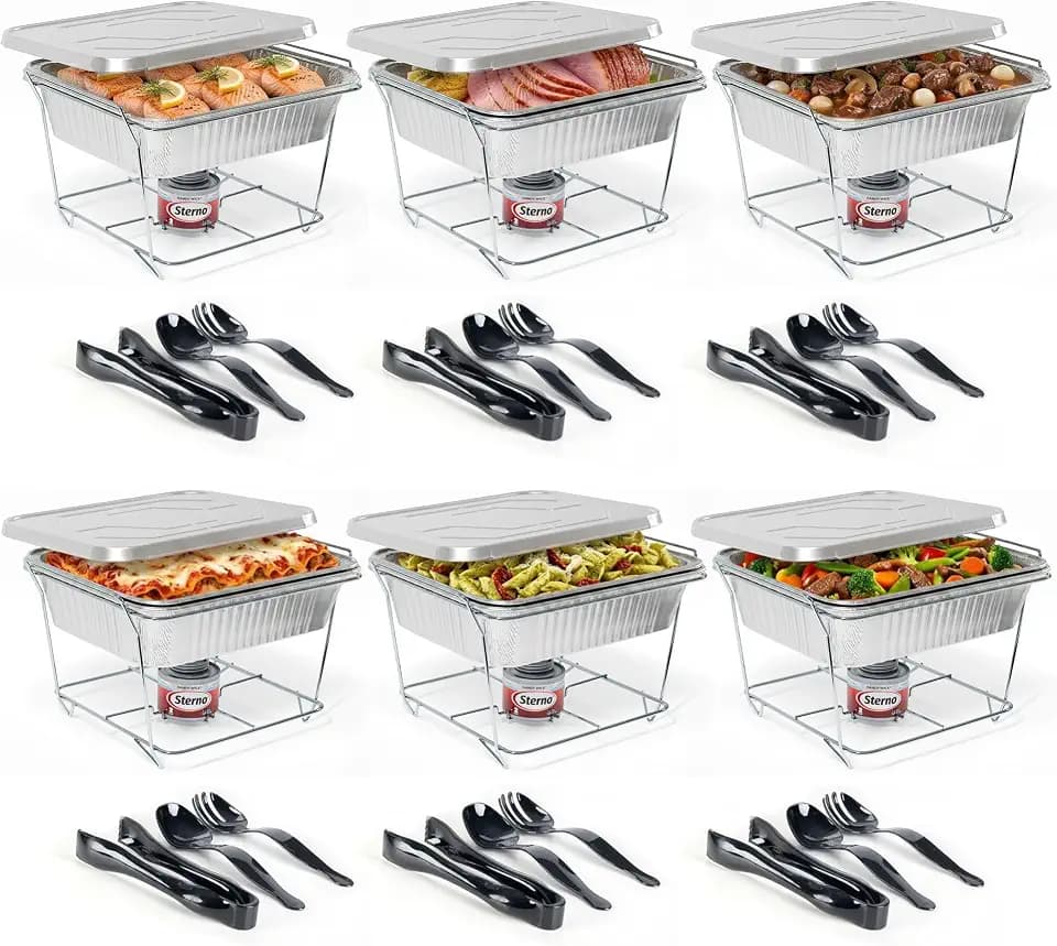 Sterno Half Size Disposable Chafing Dish Buffet Set with Fuel, 6 Pack