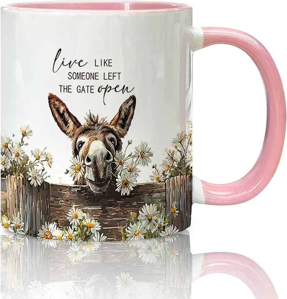 Funny Donkey Gifts Coffee Mugs, Farmhouse Live Like Someone Left The Gate Open Coffee Teacup, Farmers Gift For Women Girls, Donkey Gifts For Women Girls Her Ceramic CoffeeMug 11oz