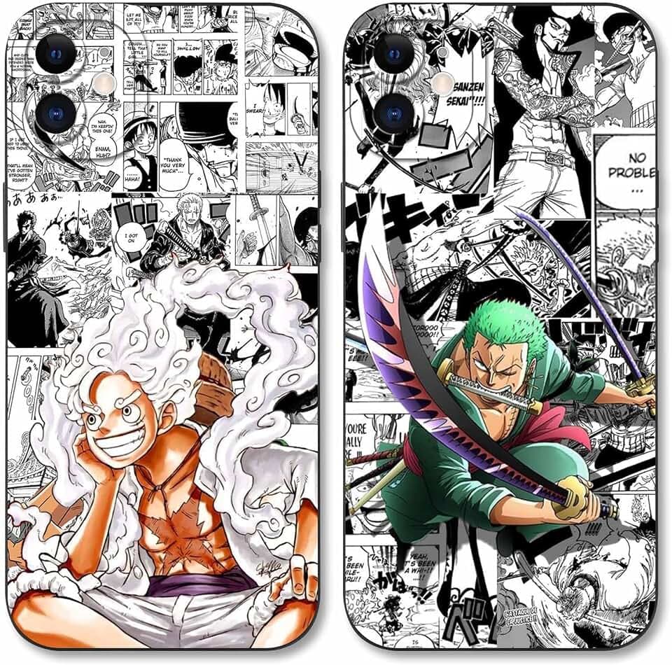 2 Stück Handyhülle für Apple iPhone 11 Hülle 6.1'' Anime Luffy Zoro Gear 5 Sun God Nika Muster Design Manga Mode Case Kameraschutz Schutzhülle Stoßfest TPU Silikon Weich Ultra Dünn Schwarz2