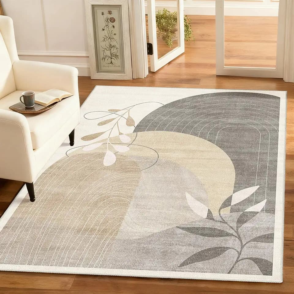 MUJOO 3x5 Rug Washable Area Rugs Low Pile Non Slip Mid Century Modern