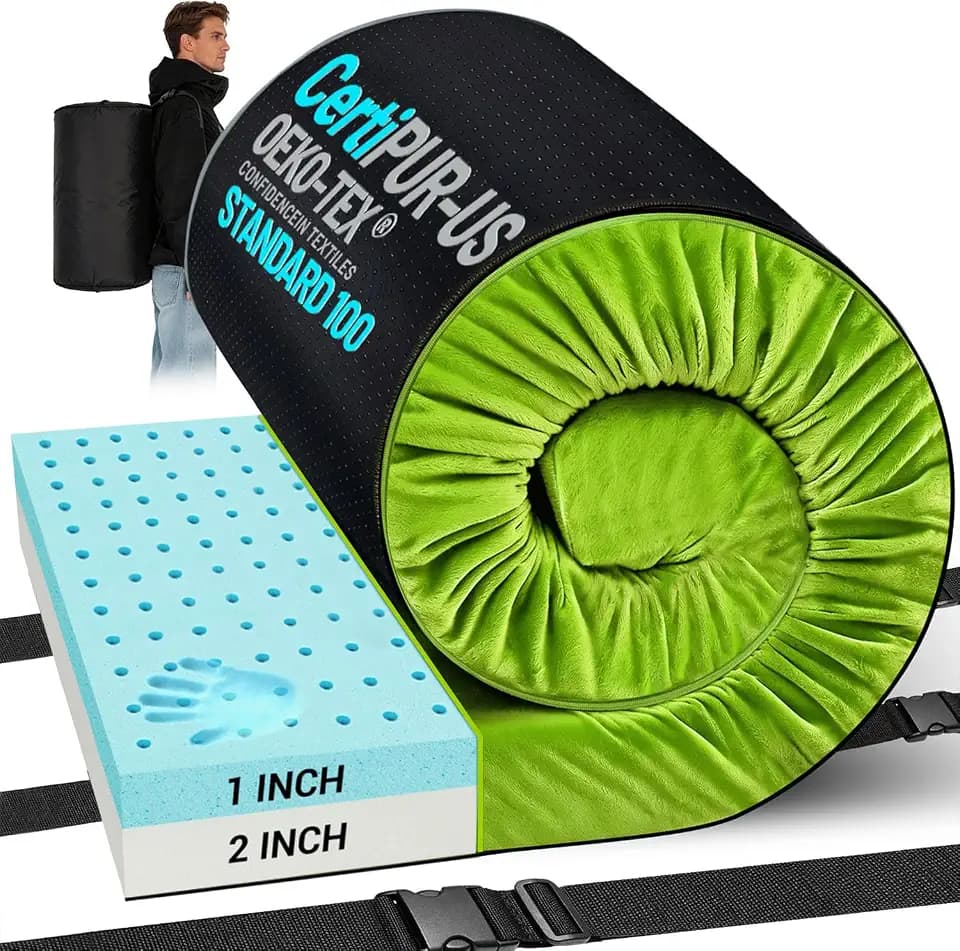 Memory Foam Camping Mattress, Ventilated Breathable Design CertiPUR-US & Oeko-TEX Certified Sleeping Pad Waterproof 3inch Non-Slip Portable Sleeping Camping Mat with Storage Bag for Car Travel