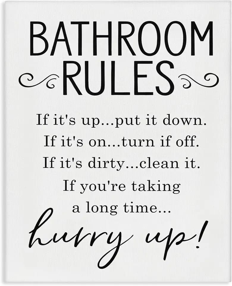 Stupell Industries 'Minimal Bathroom Rules Sign Hurry Up Humor', Canvas Art, 16 x 20 Inches, Easy to Hang and Sturdy, Made in USA, by Lettered and Lined