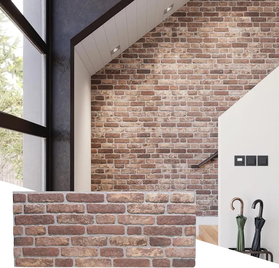 Wall!Supply 3D Wall Panels – Faux Brick, Brown Nuance Weathered – Lightweight Foam (EPS) – Wallpaper Alternative for Living Room, Bedroom & Office – Easy DIY Installation – 4 Pack, Covers 25.84 Sq Ft