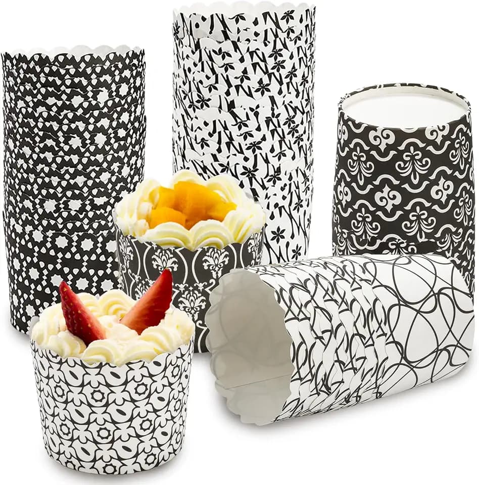Hiceeden 300 Pcs Paper Cake Baking Cups, 5 Oz Greaseproof Muffin Liners Disposable Cupcake Wrappers Black & White for Birthday, Wedding, Baby Shower, Holiday