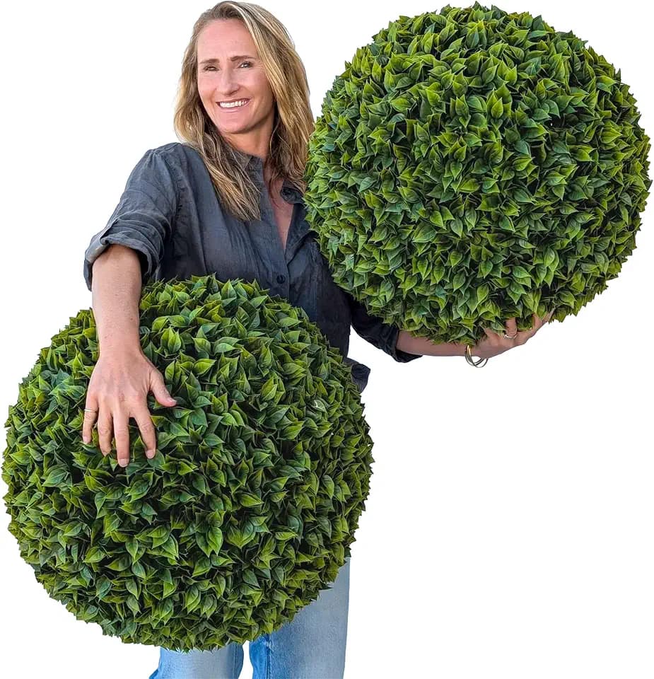 365 Curb Appeal 23" XL Topiary Balls (Estate Edition Boxwood, 2 Extra Large Luxury Faux Topiary Balls (4 Halves))