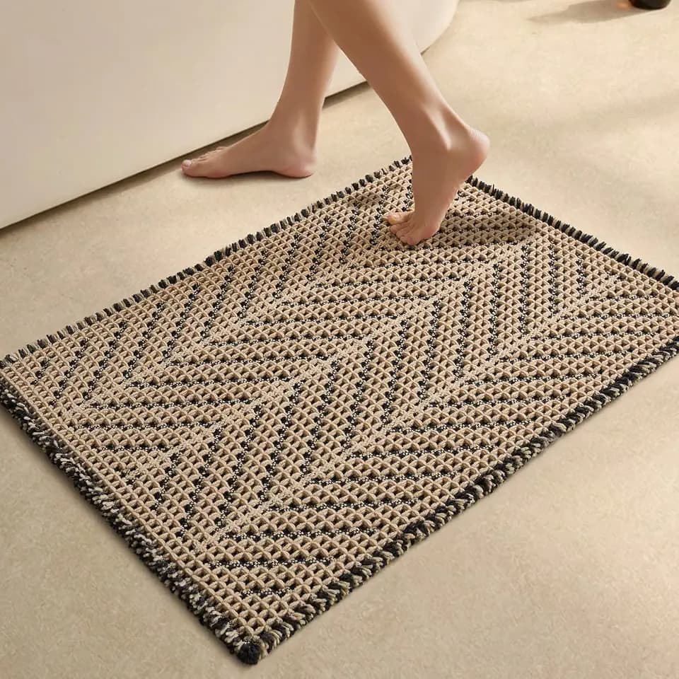 Sunfly Waffle Bath Mat, Boho Bathroom Rugs Non Slip Washable Super Absorbent Quick Dry Bath Mat Farmhouse Bathroom Decor, 20"x30" Black &Khaki