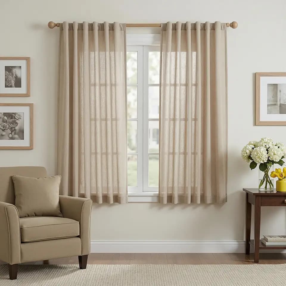 MYSKY HOME Taupe Sheer Curtains 63 inch Length Semi Sheer Curtains for Bedroom Light Filtering Short Window Treatment Privacy Protect Boho Farmhouse Soft Drapes Set, Back Tab, 50" Wide, 2 Pieces