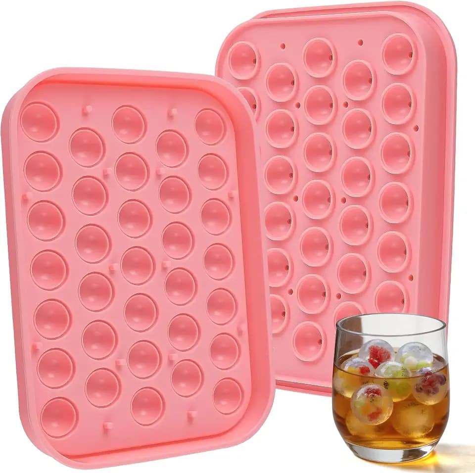Small Ice Ball Mold with Lid, 33-Cavity Round Ice Cube Tray for Freezer, BPA Free Silicone Ice Tray for Whiskey, Cocktail, Juice