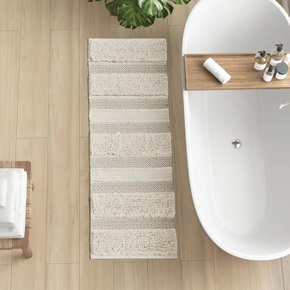 INK+IVY Asher Non-Slip Bath Rug Absorbent Quick Dry, 22 x 58, Natural
