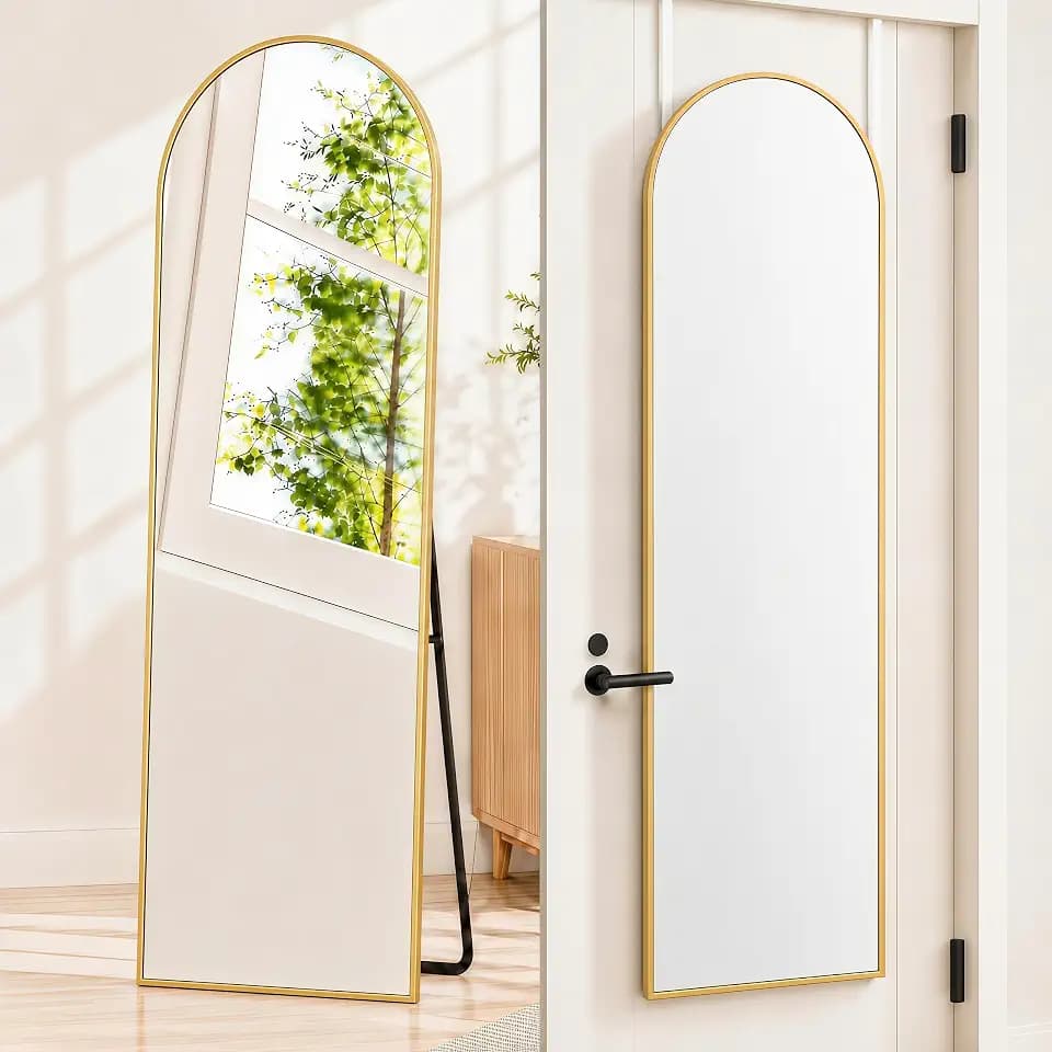 57x20" Full Length Mirror Floor Stand,Over the Door,Wall Mounted Gold