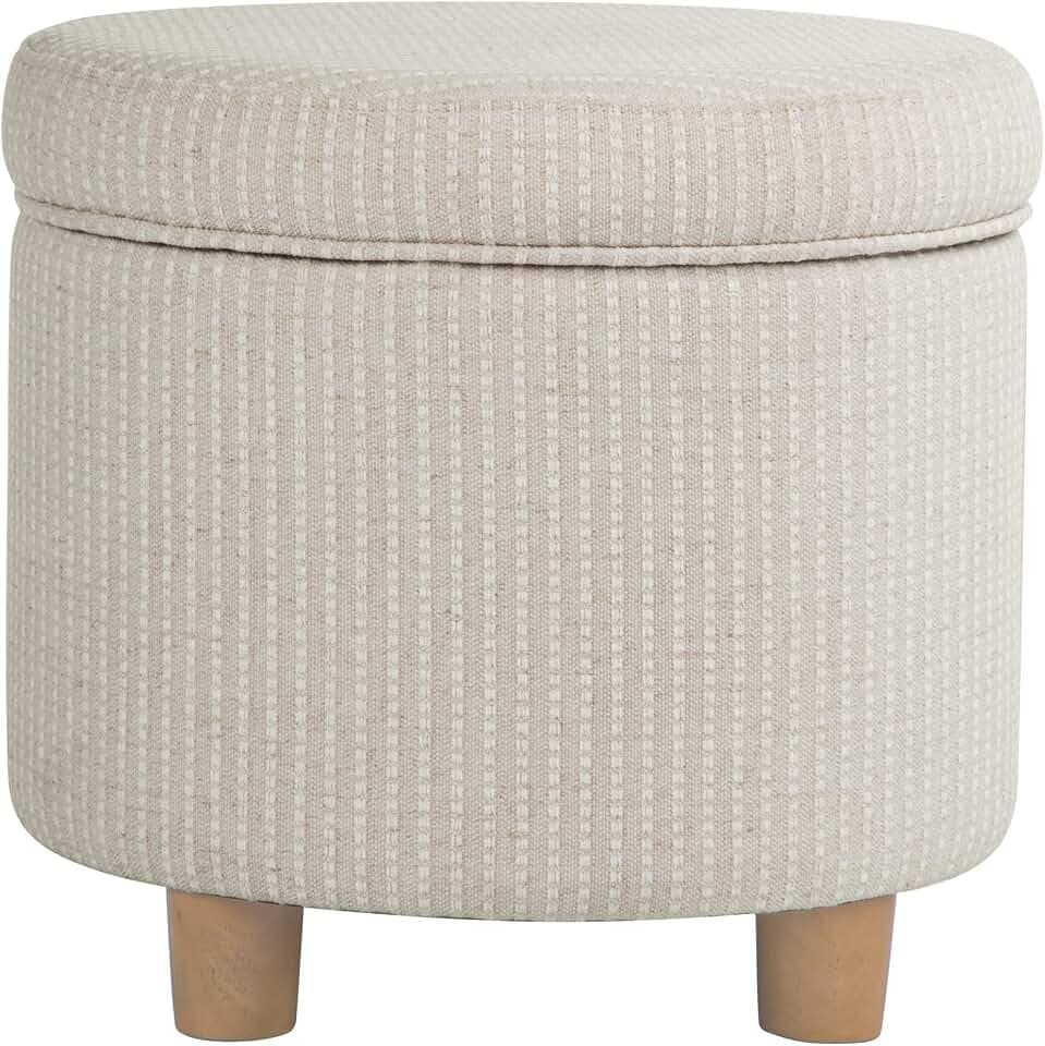 HomePop 19" Round Storage Ottoman - White Woven Stripe