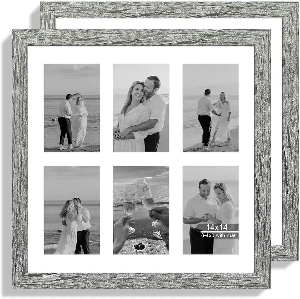 Hongkee 14x14 Squrae Frame Set of 2, Display Six 4x6 with Mat - Real Glass