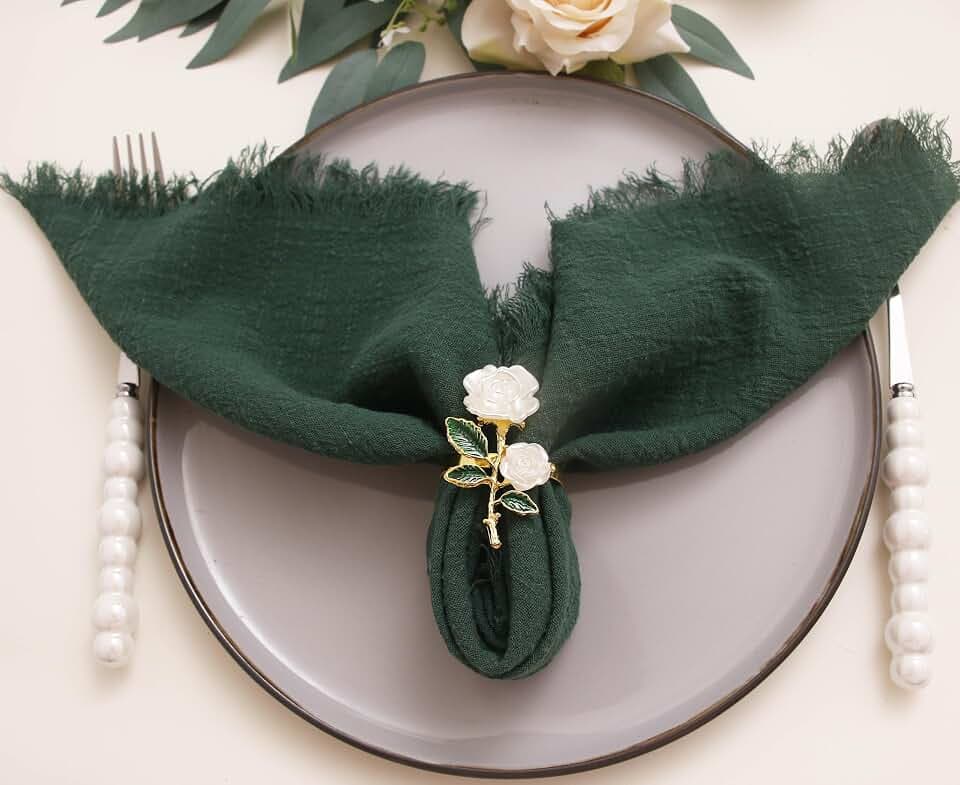 Fringed Cotton Cloth Napkins Set of 12,Dinner Napkins Cloth Bulk,Handmade 16’’x16’’, for Party, Christmas Decoration, Wedding (Dark Green)