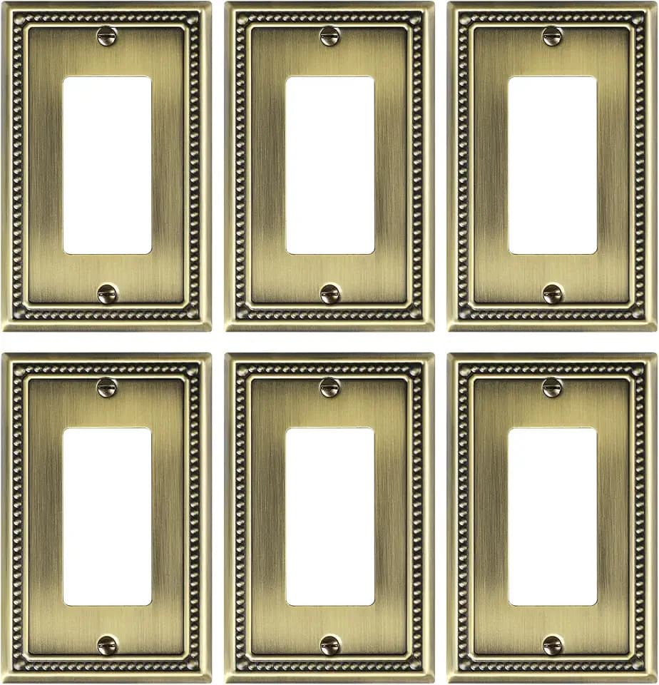 6-Pack Decorator Outlet Cover Plate, Antique Brass